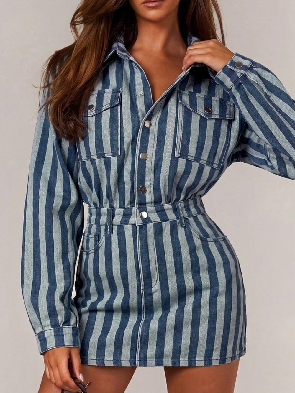 Blue Casual Women's Striped Streetwear Dress